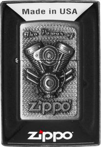 Zippo V-Motor | Silber | Windfest & Nachfüllbar | Sturmfeuerzeug