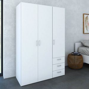 Kleiderschrank mit drei Flügeltüren und drei Schubladen, Farbe Weiß, Maße 115 x 175 x 49 cm