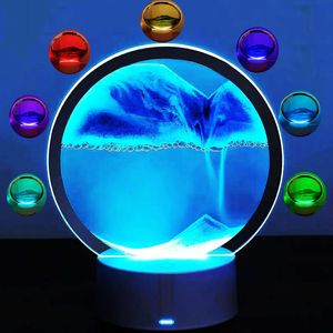 Leap 3D-Tischlampe mit beweglicher Sandkunst, um 360 Grad drehbare Sanduhrdekoration, bewegliche Tischlampe mit 16 Farben Sandwechselflüssigkeit, RGB-Farbe, kreative See-Treibsand-Kunstmalerei, leuchtend (blau)