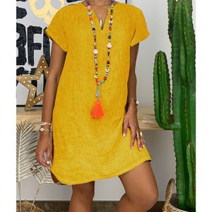 Super Preis-Frauen-T-Shirt-Kurzarm&Baumwolle Leinen&Übergröße,Farbe: Gelb,Größe:XL