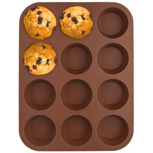 ORION Muffinblech aus Silikon für 12 Muffins Kuchenform Muffinform für Cupcakes braun