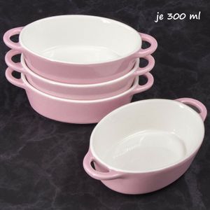 MINI ovale Auflaufformen Ofen- Backform Keramik Set 4 St 9,5 x3,6 x14 cm (innenmaß) 300ml  Rosa