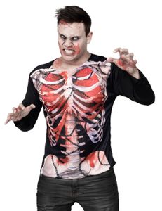 Zombie Skelett Halloween-Shirt schwarz-weiss-rot