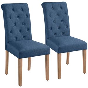 Yaheetech Esszimmerstühle 2er Set Küchenstuhl Polsterstuhl mit hoher Rückenlehne, Beine aus Massivholz, gepolsterte Sitzfläche aus Leinen, Blau