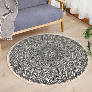 Runde Teppiche Baumwolle, handgewebte schicke böhmische Mandala Bedruckte Muster-Baumwollteppich, Ideal für Wohnzimmer,Schlafzimmer