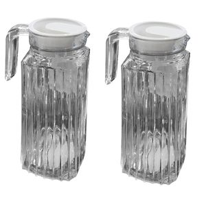 2 x 1 Liter Glas Kühlschrankkrug Karaffe Saftkrug Glaskrug Kanne Deckel Griff H24cm