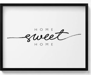 Dekoratives Schild für die Wohnung „Home, sweet home“– Wandbild mit Rahmen – Gerahmtes Bild  – Wanddekoration – 80x60 cm –  Schwarz Rahmen