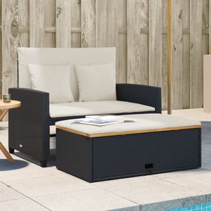 vidaXL Sofa ogrodowa z poduszkami 2-osobowa z czarnego polirattanu i drewna akacjowego vidaXL Sofa ogrodowa z poduszkami 2-osobowa z czarnego polirattanu i drewna akacjowego