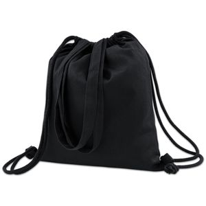 Rucksack aus Baumwolle, Rucksack mit Ökoschnur, schwarz, Rückentasche 37x41cm 140g