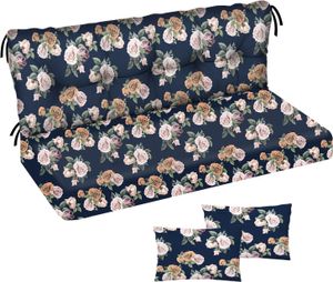 Auflage für Hollywoodschaukel 100x50x50 Gartenbankauflage Bank Sitzkissen Rückenkissen Polsterauflage Matratze Gartenpolster, Glatt-Pik Dunkelblau Rosen [133]