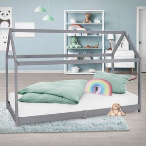 Dětská postel ML-Design se stříškou a roštem, 90x200 cm, světle šedá, z borovicového dřeva
