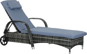 Outsunny Sonnenliege Polyrattan Gartenliege mit 5-Fach verstellbarer Rücklehne, Polsterauflage, Rollen, Kissen, 160 kg belastbar Relaxliege Liegestuhl für Garten, 200x73x30-103cm, Grau Outsunny Sonnenliege Polyrattan Gartenliege mit 5-Fach verstellbarer Rücklehne, Polsterauflage, Rollen, Kissen, 160 kg belastbar Relaxliege Liegestuhl für Garten, 200x73x30-103cm, Grau