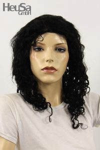 Schwarze Perücke Echthaar lang Frauenperücke echtes Haar 45 cm handgeknüpft