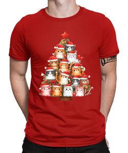Katze Weihnachtsbaum - Weihnachten Nikolaus Weihnachtsgeschenk Herren T-Shirt, Rot, M