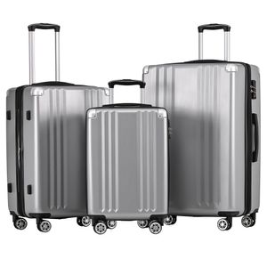 Koffer-Set, Hartschalen-Koffer, Rollkoffer, Reisekoffer, Handgepäck 4 Rollen, ABS-Material, TSA Zollschloss, Silbergrau