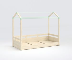 Montessori Hausbett 90x200 cm Braun / Grün, Matratze:mit, Auszug:mit Ausziehbett