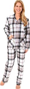 Damen Flanell Pyjama Schlafanzug in edlen Karodesign - auch in Übergrössen 201 95 243 ; grau , 36/38