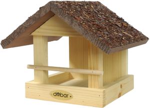 dobar Kleines Vogelfutterhaus mit Rindendach, Futterstation für Wildvögel, 20 x 22,5 x 18 cm, Kiefer