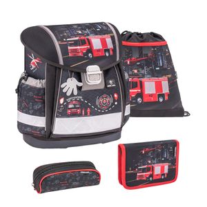 Belmil 403-13/AG/S Schulranzen Set 4 - teilig ergonomischer Schulranzen Jungen 1. klasse 2. klasse 3. klasse - Super Leicht 930-990 g/ Grundschule/ Feuerwehrrot;schwarz (403-13 Firetruck 2)