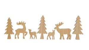 Holz Tannenwald zum dekorieren 7-teilig - natur - Weihnachts Deko Tierfiguren Set - Tischdeko Winter Wald Tanne Tier Hirsch Rentier Figur Weihnachtsdeko