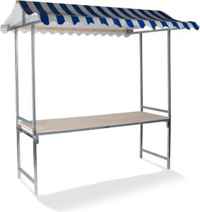 Professional Marktstand blau-weiß, feuerbeständige PVC Plane, Fichtenholz, 200x151x232cm (BxTxH) Professional Marktstand blau-weiß, feuerbeständige PVC Plane, Fichtenholz, 200x151x232cm (BxTxH)