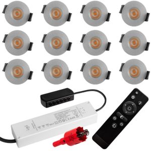 12er Set, S-Polylight® Mini LED Einbauspot Set in Silber | Warmweiss 3.000K DIMMBAR IP65 FUNK 3W Einbaustrahler Terrassenbeleuchtung Bad Sauna