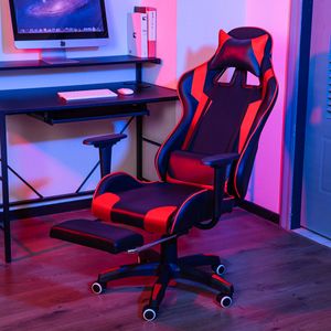 INSMA Bürostuhl Drehstuhl Schreibtischstuhl Gaming-Stuhl 150 Grad liegend mit Fußstütze Bürosessel Rot