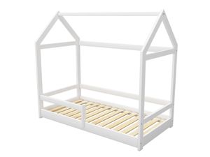 ACMA Kinderbett Kinderhaus Kinder Bett Holz Haus Schlafen Spielbett Hausbett 2 - Massivholz - Weiß, 80 x 180 cm