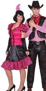 O9378-42 pink-schwarz Damen Saloongirl Cowgirlkostüm Gr.42