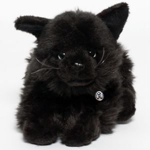 Katze Kuscheltier schwarz liegend 27 cm Plüschkatze RUSTY