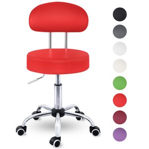 TRESKO Roller Stool Červená s opierkou Pracovná stolička Otočná stolička Kozmetická stolička Praktická stolička