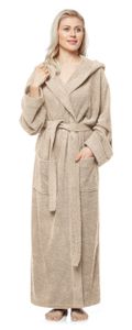 Bademantel Pandora für Damen mit Kapuze, extra lang, 100% Baumwolle, Farbe:Latte, Größe:XL