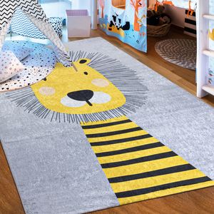 Mazovia Koberček -Detský Koberec Medveď - Detská Izba - Mäkký, Protišmykový Koberec do Detskej Izby - Pranie v Práčke - Sivá Žltá - 160x230 cm