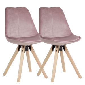 WOHNLING Měkká jídelní židle sada 2 sametově růžových židlí bez područek, látkové kuchyňské židle moderní s dřevěnými nohami, skořepinové čalouněné židle 110 kg