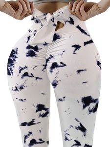 Bedruckte Yoga-Leggings Mit Hoher Taille Für Damen Sporthosen Hüfte Push Up Fitness-Training,Farbe: Weiß Abstrakt,Größe:XL