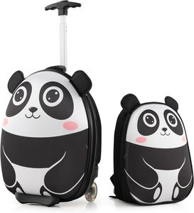 GOPLUS 2 TLG. Kinder Reisekoffer Set, Kinderkoffer mit Rucksack, Kinder Trolley mit teleskopgriff & Rollen, Kinder Gepäck (Panda)