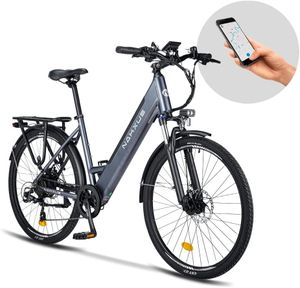 nakxus 26M208 e-bike, elektrokolo 26'' trekkingové kolo e-city bike s 36V 12,5Ah lithiovou baterií pro dlouhý dojezd až 100 km, 250W motor, šedý