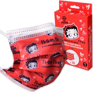 10x Kinder Atemschutzmaske Typ1 medizinische Maske Mädchen Betty Boop Rot