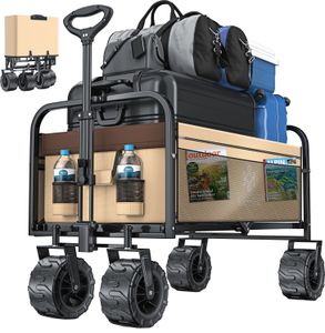 KESSER® Bollerwagen faltbar mit Breite Reifen Handwagen Transportkarre Gerätewagen | inkl. 2 Netztaschen | klappbar | Kunststoff-Reifen | bis 150 kg Tragkraft transportwagen Gartenanhänger