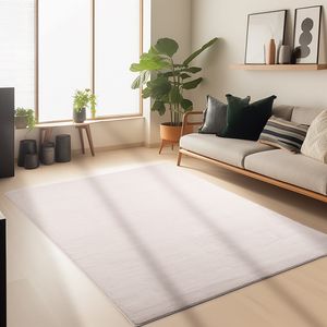 Waschbarer Teppich Wohnzimmer Kurzflor rutschfest Flauschig Einfarbig Felloptik, Beige, 160 x 230 cm