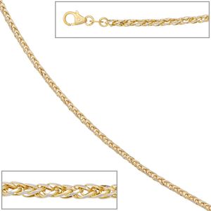 JOBO Zopfkette 585 Gelbgold Weißgold kombiniert 45 cm Gold Kette Halskette Karabiner