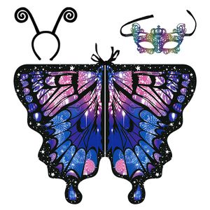 Schmetterlingsflügel Schmetterling Kostüm Damen,Kostüm Umhang Verkleidung Fasching Karneval Kostüm Damen mit Gesichtsbedeckungen + Stirnband (Lila)
