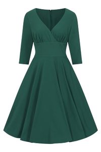 Hell Bunny Patricia 50er Jahre retro Swing Petticoat 3/4 Arm Kleid, Größe:XL, Farbe:dunkelgrün