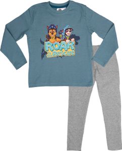 Paw Patrol Schlafanzug für Jungen - Roar to the rescue Kinder Pyjama Set Langarm Oberteil mit Hose Grau/Blau 110-116