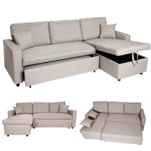 Ecksofa mit Bettkasten HWC-L17, Couch Sofa L-Form, Liegefläche Nosagfederung 228cm  beige