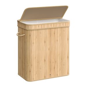 SONGMICS Wäschekorb mit Deckel, Bambus, Wäschesack herausnehmbar, 100 Liter