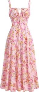 ASKSA Dámské letní y šaty bez rukávů se špagetovým popruhem Boho květinové dlouhé šaty s rozparkem (růžové,S) ASKSA Dámské letní y šaty bez rukávů se špagetovým popruhem Boho květinové dlouhé šaty s rozparkem (růžové,S)