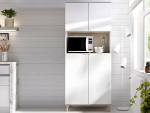 Küchenschrank mit 4 Türen & 1 Ablage - Weiß & Eichefarben - WAJDI