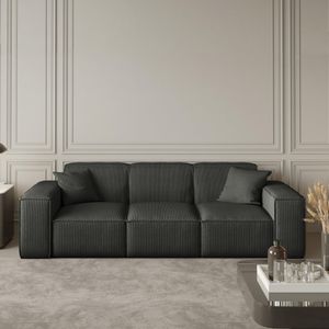 3-Sitzer Sofa Lugano im modernes Stil 218 cm Polstersofa mit Wellenfedern Sofa mit breite Armlehnen Cord-Bezug, Stoff: scala anthrazit