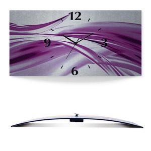 ARTland Wanduhre, gebogen Funkuhr - schwarzer Zeiger Schöne violette Welle - Abstrakt Größe: 50x25 cm